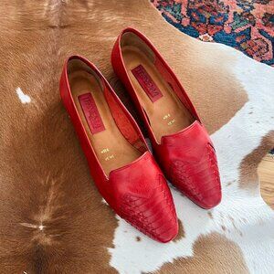 Vintage Ipanema Red Leather Loafers | Woven Leather Detail | Made in Brazil | Wo